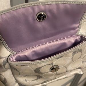 Silver Coach Crossbody with Lavender Lining